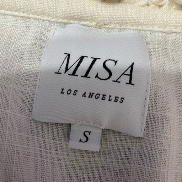 MISA Los Angeles Linen Popover Ruffle Tiered Mini Dress in Ivory Cream S - Picture 10 of 10